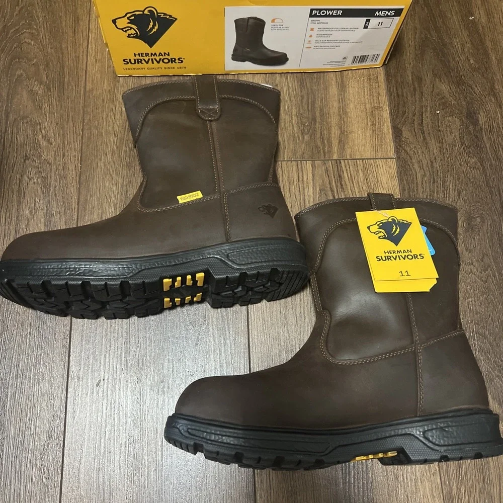HERMAN SURVIVORS - SIZE: 11 - Leather Plower Waterproof Steel Toe Work Boots